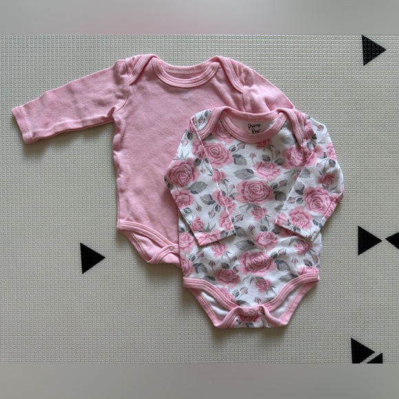 Princess Rose|Baby girl,long sleeve Bodysuit Set-rose floral & solid pink•6-9M - Picture 1 of 4